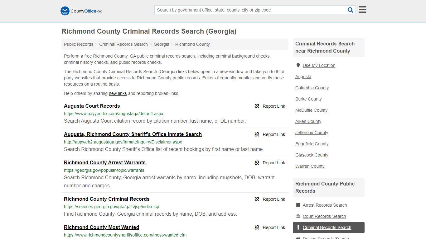 Richmond County Criminal Records Search (Georgia) - County Office